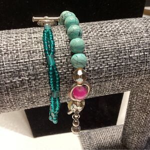 Set of 2 Bracelets in Blues and Greens